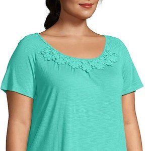 Just My Size Plus Short-Sleeve Tunic Crochet Trim 2X NWOT